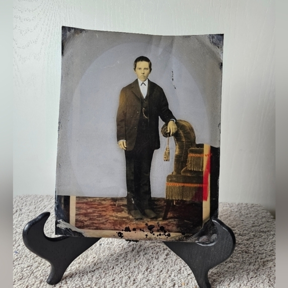 Vintage Full Plate Tintype Photo Young Boy